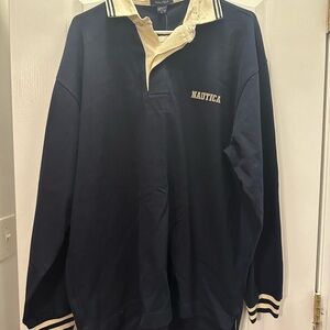 Nautica Men's Navy and Cream Rugby Shirt